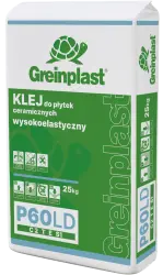 Highly-flexible, low dust, P60LD, C2TES1 type adhesive for ceramic tiles GREINPLAST P60LD